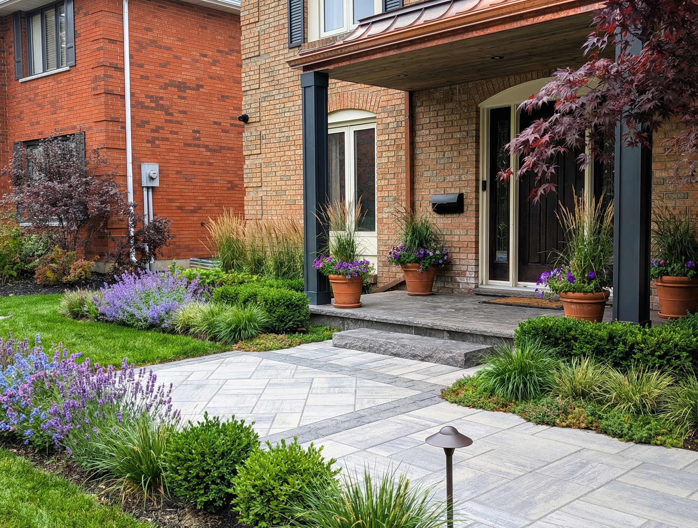 Finished luxury landscape entrance with stone walkway — Tinder Lane